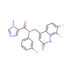 Cn1cncc1C(=O)N(Cc1cc(=O)[nH]c2c(F)c(F)ccc12)c1cccc(Cl)c1 ZINC000040951208