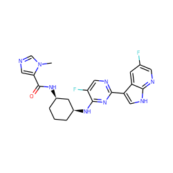 Cn1cncc1C(=O)N[C@@H]1CCC[C@H](Nc2nc(-c3c[nH]c4ncc(F)cc34)ncc2F)C1 ZINC000299831191