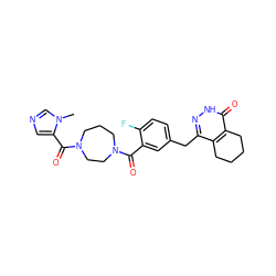 Cn1cncc1C(=O)N1CCCN(C(=O)c2cc(Cc3n[nH]c(=O)c4c3CCCC4)ccc2F)CC1 ZINC000148275381