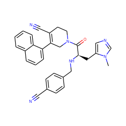 Cn1cncc1C[C@@H](NCc1ccc(C#N)cc1)C(=O)N1CCC(C#N)=C(c2cccc3ccccc23)C1 ZINC000013489034