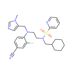 Cn1cncc1CN(CCN(CC1CCCCC1)S(=O)(=O)c1ccccn1)c1ccc(C#N)cc1F ZINC000064549091