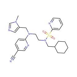 Cn1cncc1CN(CCN(CC1CCCCC1)S(=O)(=O)c1ccccn1)c1ccc(C#N)cn1 ZINC000064549092