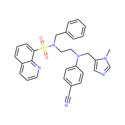 Cn1cncc1CN(CCN(Cc1ccccc1)S(=O)(=O)c1cccc2cccnc12)c1ccc(C#N)cc1 ZINC000044031809