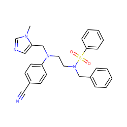 Cn1cncc1CN(CCN(Cc1ccccc1)S(=O)(=O)c1ccccc1)c1ccc(C#N)cc1 ZINC000014952272