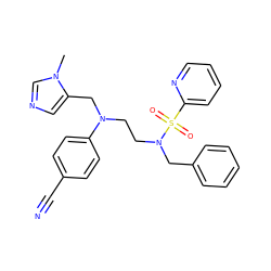 Cn1cncc1CN(CCN(Cc1ccccc1)S(=O)(=O)c1ccccn1)c1ccc(C#N)cc1 ZINC000035049825