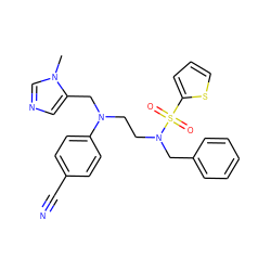 Cn1cncc1CN(CCN(Cc1ccccc1)S(=O)(=O)c1cccs1)c1ccc(C#N)cc1 ZINC000035049846