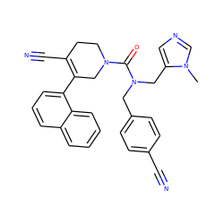 Cn1cncc1CN(Cc1ccc(C#N)cc1)C(=O)N1CCC(C#N)=C(c2cccc3ccccc23)C1 ZINC000013489037