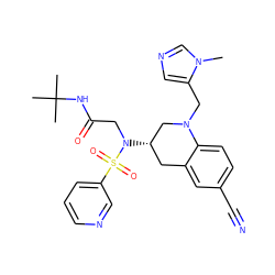 Cn1cncc1CN1C[C@@H](N(CC(=O)NC(C)(C)C)S(=O)(=O)c2cccnc2)Cc2cc(C#N)ccc21 ZINC000013644655