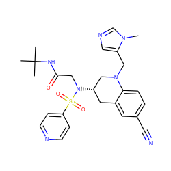 Cn1cncc1CN1C[C@@H](N(CC(=O)NC(C)(C)C)S(=O)(=O)c2ccncc2)Cc2cc(C#N)ccc21 ZINC000013644661