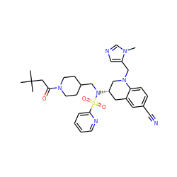 Cn1cncc1CN1C[C@@H](N(CC2CCN(C(=O)CC(C)(C)C)CC2)S(=O)(=O)c2ccccn2)Cc2cc(C#N)ccc21 ZINC000028815466