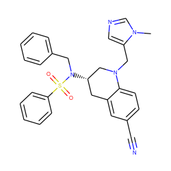 Cn1cncc1CN1C[C@@H](N(Cc2ccccc2)S(=O)(=O)c2ccccc2)Cc2cc(C#N)ccc21 ZINC000000582109