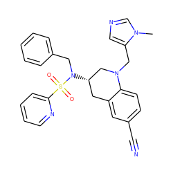 Cn1cncc1CN1C[C@@H](N(Cc2ccccc2)S(=O)(=O)c2ccccn2)Cc2cc(C#N)ccc21 ZINC000028339727