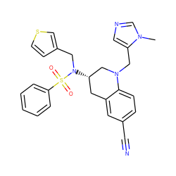 Cn1cncc1CN1C[C@@H](N(Cc2ccsc2)S(=O)(=O)c2ccccc2)Cc2cc(C#N)ccc21 ZINC000028337914