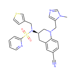 Cn1cncc1CN1C[C@H](N(Cc2ccsc2)S(=O)(=O)c2ccccn2)Cc2cc(C#N)ccc21 ZINC000003816290