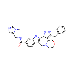 Cn1cncc1CNC(=O)c1ccc2c(CN3CCOCC3)c(-c3cc(Cc4ccccc4)[nH]n3)[nH]c2c1 ZINC000049803731