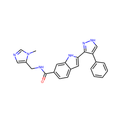 Cn1cncc1CNC(=O)c1ccc2cc(-c3n[nH]cc3-c3ccccc3)[nH]c2c1 ZINC000049808495