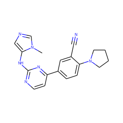 Cn1cncc1Nc1nccc(-c2ccc(N3CCCC3)c(C#N)c2)n1 ZINC000219378731