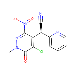 Cn1nc([N+](=O)[O-])c([C@@H](C#N)c2ccccn2)c(Cl)c1=O ZINC000003251828