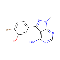 Cn1nc(-c2ccc(Br)c(O)c2)c2c(N)ncnc21 ZINC000008581905