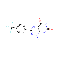 Cn1nc(-c2ccc(C(F)(F)F)cc2)nc2c(=O)n(C)c(=O)nc1-2 ZINC000004512033