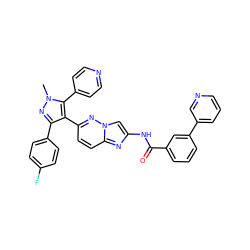 Cn1nc(-c2ccc(F)cc2)c(-c2ccc3nc(NC(=O)c4cccc(-c5cccnc5)c4)cn3n2)c1-c1ccncc1 ZINC001772571317