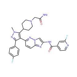 Cn1nc(-c2ccc(F)cc2)c(-c2ccc3nc(NC(=O)c4ccnc(F)c4)cn3n2)c1C1CCN(CC(N)=O)CC1 ZINC000220061850