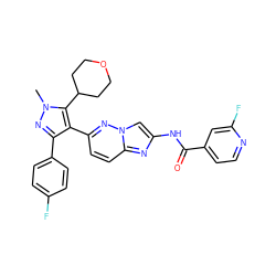 Cn1nc(-c2ccc(F)cc2)c(-c2ccc3nc(NC(=O)c4ccnc(F)c4)cn3n2)c1C1CCOCC1 ZINC000220126721