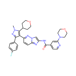 Cn1nc(-c2ccc(F)cc2)c(-c2ccc3nc(NC(=O)c4ccnc(N5CCOCC5)c4)cn3n2)c1C1CCOCC1 ZINC001772577407