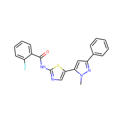 Cn1nc(-c2ccccc2)cc1-c1cnc(NC(=O)c2ccccc2F)s1 ZINC000142572065