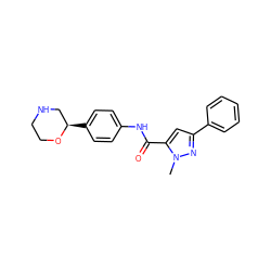 Cn1nc(-c2ccccc2)cc1C(=O)Nc1ccc([C@@H]2CNCCO2)cc1 ZINC000150242201