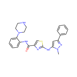 Cn1nc(-c2ccccc2)cc1Nc1nc(C(=O)Nc2ccccc2N2CCNCC2)cs1 ZINC000096269617