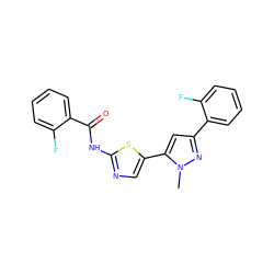 Cn1nc(-c2ccccc2F)cc1-c1cnc(NC(=O)c2ccccc2F)s1 ZINC000142571145