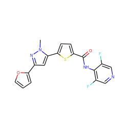 Cn1nc(-c2ccco2)cc1-c1ccc(C(=O)Nc2c(F)cncc2F)s1 ZINC000142668743