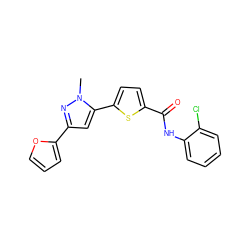 Cn1nc(-c2ccco2)cc1-c1ccc(C(=O)Nc2ccccc2Cl)s1 ZINC000142593081