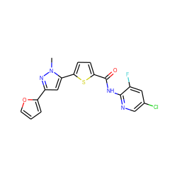 Cn1nc(-c2ccco2)cc1-c1ccc(C(=O)Nc2ncc(Cl)cc2F)s1 ZINC000142669632