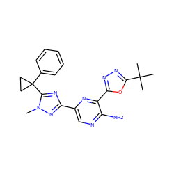 Cn1nc(-c2cnc(N)c(-c3nnc(C(C)(C)C)o3)n2)nc1C1(c2ccccc2)CC1 ZINC001772573948