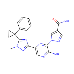 Cn1nc(-c2cnc(N)c(-n3cc(C(N)=O)cn3)n2)nc1C1(c2ccccc2)CC1 ZINC001772590418