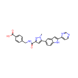 Cn1nc(C(=O)NCc2ccc(C(=O)O)cc2)cc1-c1ccc2[nH]c(-c3ccncn3)cc2c1 ZINC000169703951