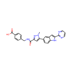 Cn1nc(C(=O)NCc2ccc(C(=O)O)cc2)cc1-c1ccc2[nH]c(-c3ncccn3)cc2c1 ZINC000115830567