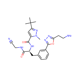 Cn1nc(C(C)(C)C)cc1C(=O)N[C@@H](Cc1cccc(-c2nnc(CCN)o2)c1)C(=O)NCC#N ZINC000043020150