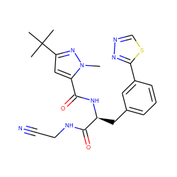 Cn1nc(C(C)(C)C)cc1C(=O)N[C@@H](Cc1cccc(-c2nncs2)c1)C(=O)NCC#N ZINC000043013215