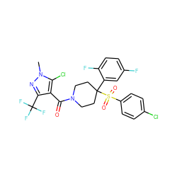 Cn1nc(C(F)(F)F)c(C(=O)N2CCC(c3cc(F)ccc3F)(S(=O)(=O)c3ccc(Cl)cc3)CC2)c1Cl ZINC000084619672