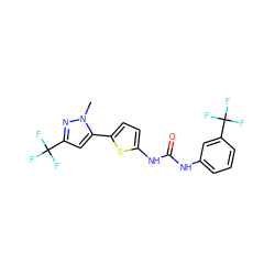 Cn1nc(C(F)(F)F)cc1-c1ccc(NC(=O)Nc2cccc(C(F)(F)F)c2)s1 ZINC000001038200