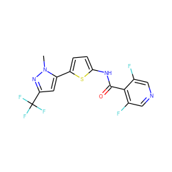 Cn1nc(C(F)(F)F)cc1-c1ccc(NC(=O)c2c(F)cncc2F)s1 ZINC000142677147