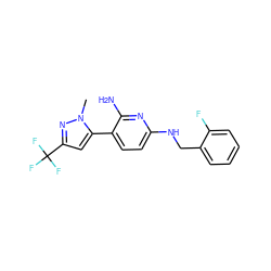 Cn1nc(C(F)(F)F)cc1-c1ccc(NCc2ccccc2F)nc1N ZINC000207724161