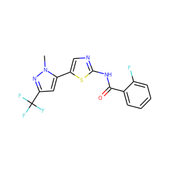 Cn1nc(C(F)(F)F)cc1-c1cnc(NC(=O)c2ccccc2F)s1 ZINC000142565844