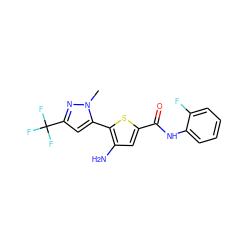 Cn1nc(C(F)(F)F)cc1-c1sc(C(=O)Nc2ccccc2F)cc1N ZINC000142601432