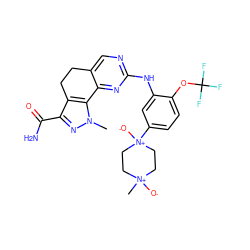 Cn1nc(C(N)=O)c2c1-c1nc(Nc3cc([N+]4([O-])CC[N+](C)([O-])CC4)ccc3OC(F)(F)F)ncc1CC2 ZINC000064539075