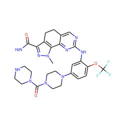 Cn1nc(C(N)=O)c2c1-c1nc(Nc3cc(N4CCN(C(=O)N5CCNCC5)CC4)ccc3OC(F)(F)F)ncc1CC2 ZINC000064528326