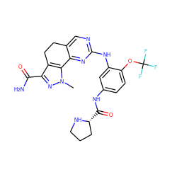 Cn1nc(C(N)=O)c2c1-c1nc(Nc3cc(NC(=O)[C@@H]4CCCN4)ccc3OC(F)(F)F)ncc1CC2 ZINC000071316469